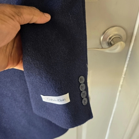 $395 Calvin Klein Long Coat 40 Mens Prosper Blue Wool Blend Heavy Old Money New - Picture 5 of 14